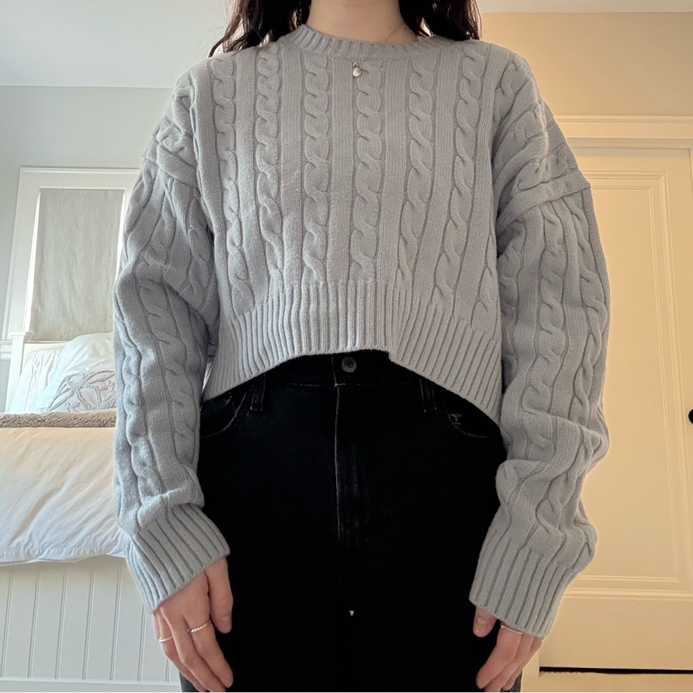 Sunday Best Gray Crew Neck Cable Knit Sweater